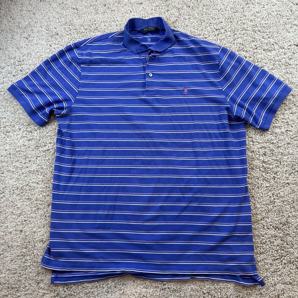 Polo Ralph‎ Lauren Shirt Mens XL  Purple Striped Collared Golf Short Sleeve